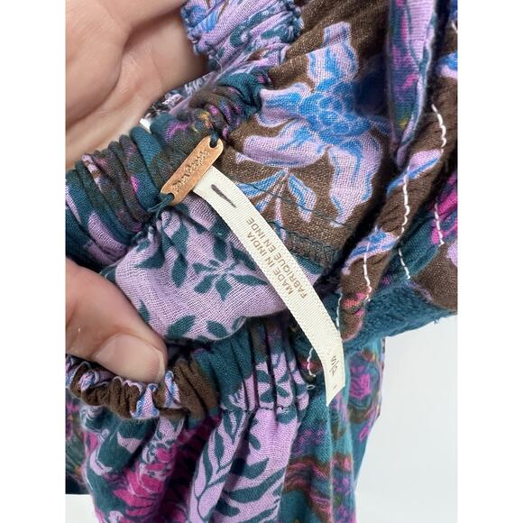 Free People Bali Oletta Green Pink Floral Open Back Romper Small Boho Festival - Picture 4 of 5